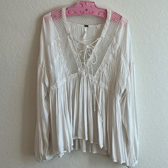 Free People Don't Let Go Pheasant Blouse Small Ivory - Picture 2 of 10